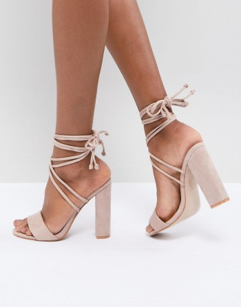 Public Desire Suzu Tie Up Block Heeled Bež - Ženske Sandale | 14582XJIL